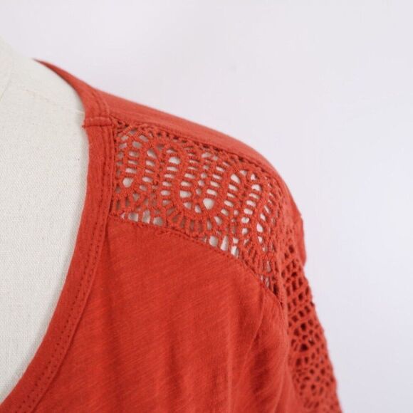 Ann Taylor Loft Red Top / Blouse‎ XL Vintage Soft Scoop Neck Embroidered Lace - Picture 3 of 8